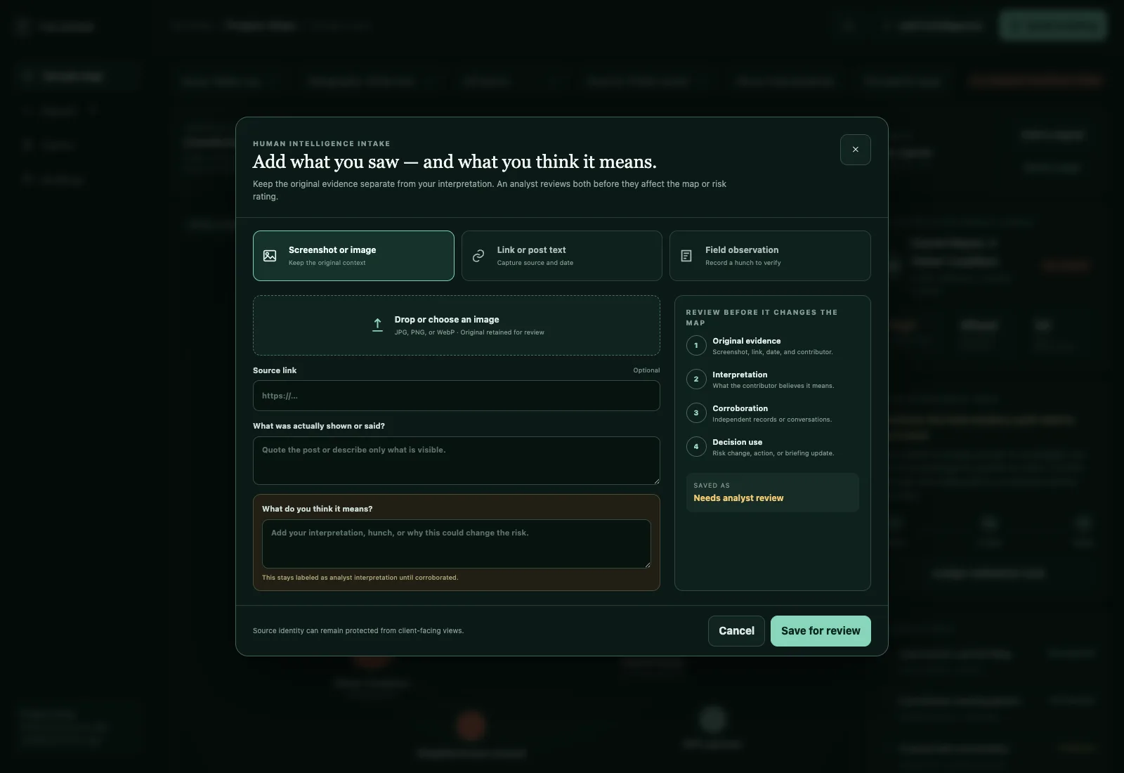 Telaran Intelligence Intake review interface